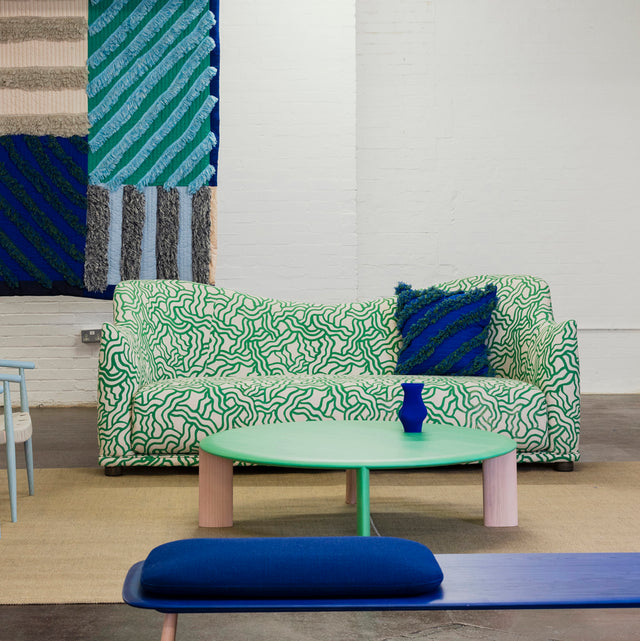 G+S x 2LG 'YCSWM' Quilted diagonal cushion in Green