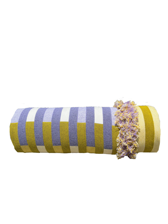 Stripey bolster in lilac & yellow