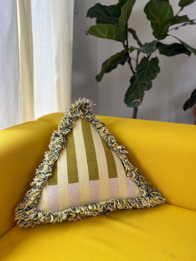 Yellow stripey triangle cushion