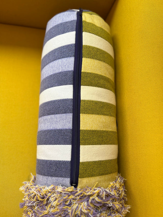 Stripey bolster in lilac & yellow