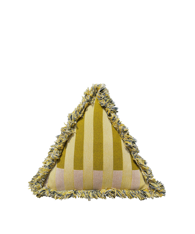 Yellow stripey triangle cushion
