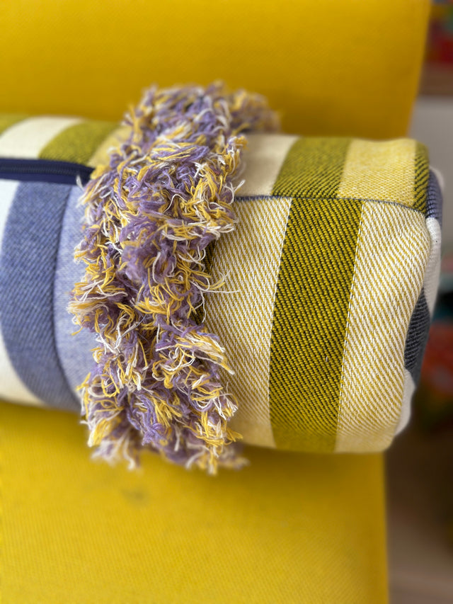 Stripey bolster in lilac & yellow
